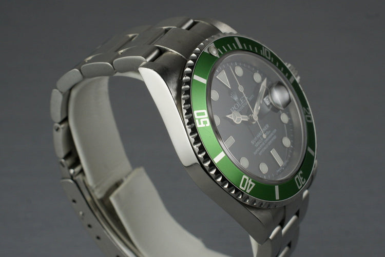 2005 Rolex Green Submariner 16610LV with Box and Papers