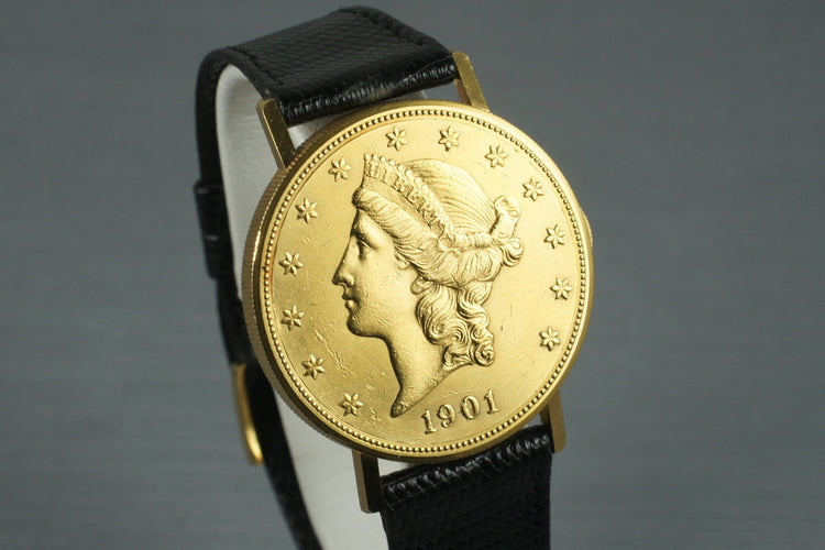 1980’s Jaeger LeCoultre 18K 20 Dollar Gold Coin Watch with Box