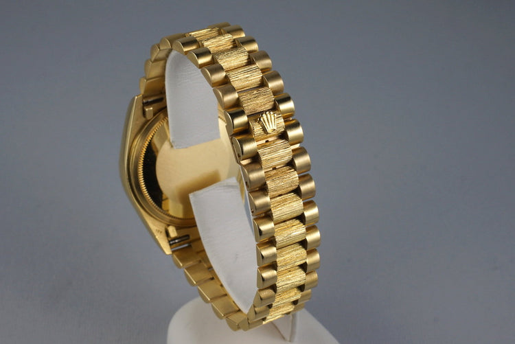 1985 Rolex YG Bark Day Date 18078 Champagne Dial with Box and Papers