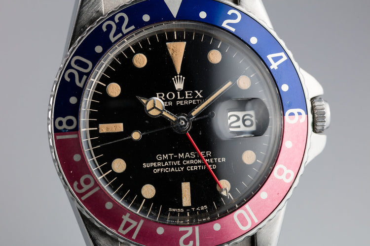 1963 Rolex GMT-Master 1675 Pointed Crown Guard Case with Gilt Dial
