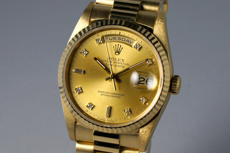 1991 Rolex YG Day-Date 18238 Factory Champagne Diamond Dial