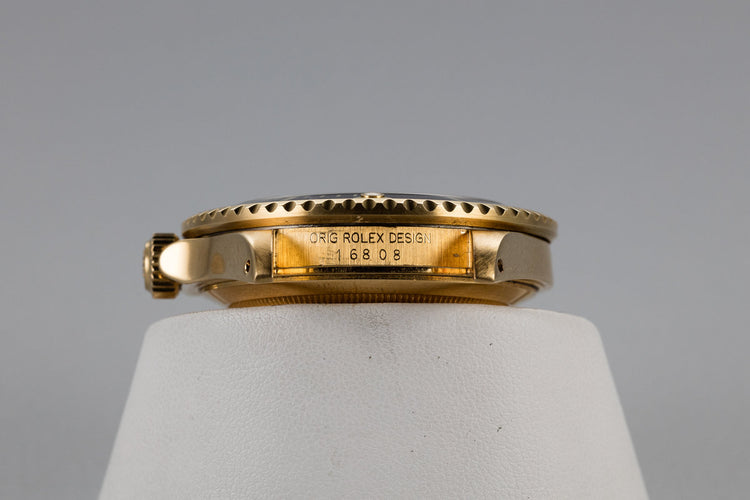 1988 Rolex 18K Gold Submariner 16808 Blue Nipple Dial with Box and Papers