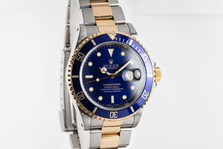 1997 Rolex Two-Tone Submariner 16613 Blue Dial with Box and Papers