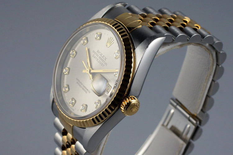 1995 Rolex Two Tone DateJust 16233 Factory Diamond Gray Dial