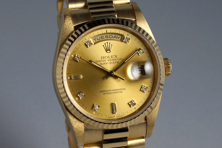 1991 Rolex YG Day-Date 18238 Factory Champagne Diamond Dial