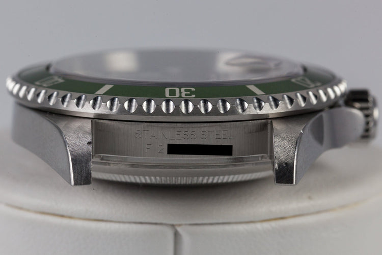 2003 Rolex Green Submariner 16610LV Mark 1 dial and Flat 4 Bezel with Box and Papers