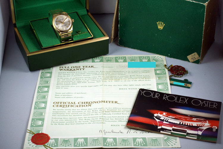 1977 Rolex YG Oyster Perpetual 1005 with Box and Papers