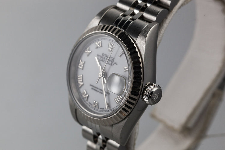1999 Rolex Ladies Datejust 69174 with White Gold Bezel and Box and Papers