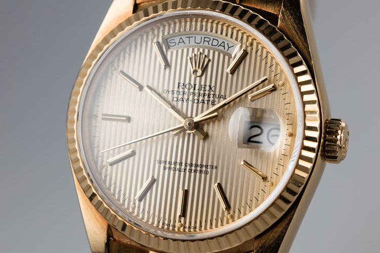 1986 Rolex 18K Day-Date 18038 Tapestry Dial