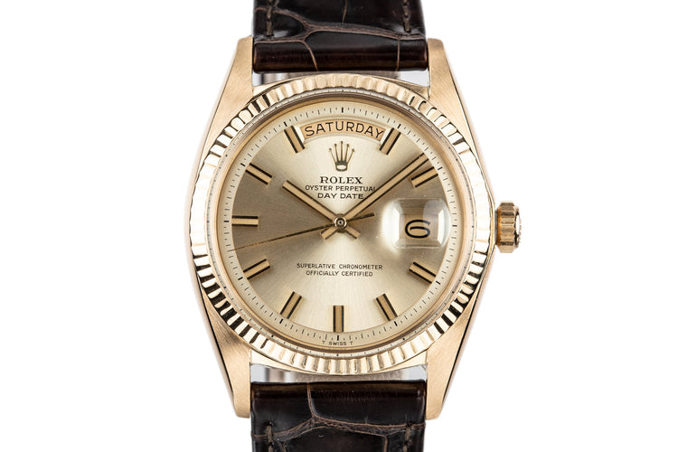 1968 Rolex Day-Date 1803 with No Lume Gold "Wide Boy" Dial