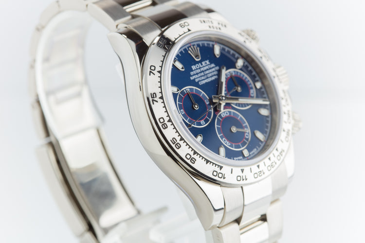 2016 Rolex 18k White Gold Daytona Chronograph 116509 Blue Dial with Box & Card