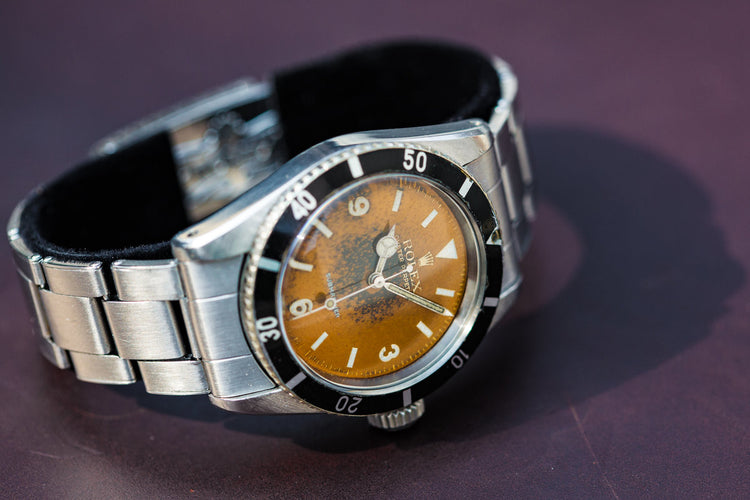 1954 Rolex Submariner Big Crown 6200 with Tropical Explorer 3, 6, 9 Dial and Big Logo Bracelet