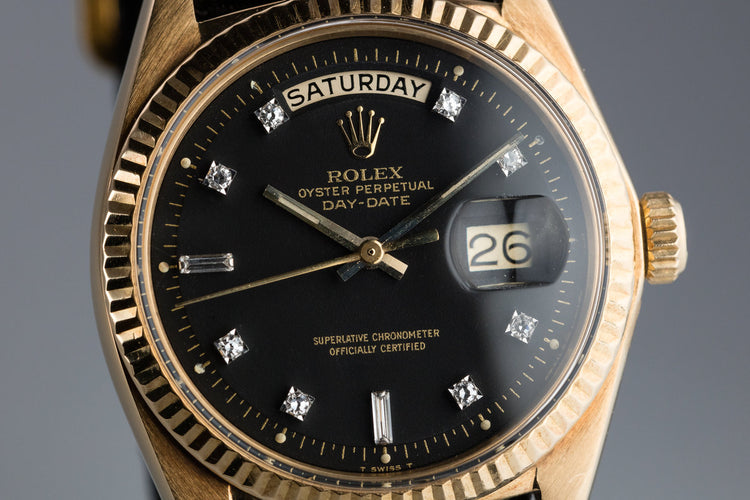 1972 Rolex 18K YG Day-Date 1803 with Matte Black Diamond Dial