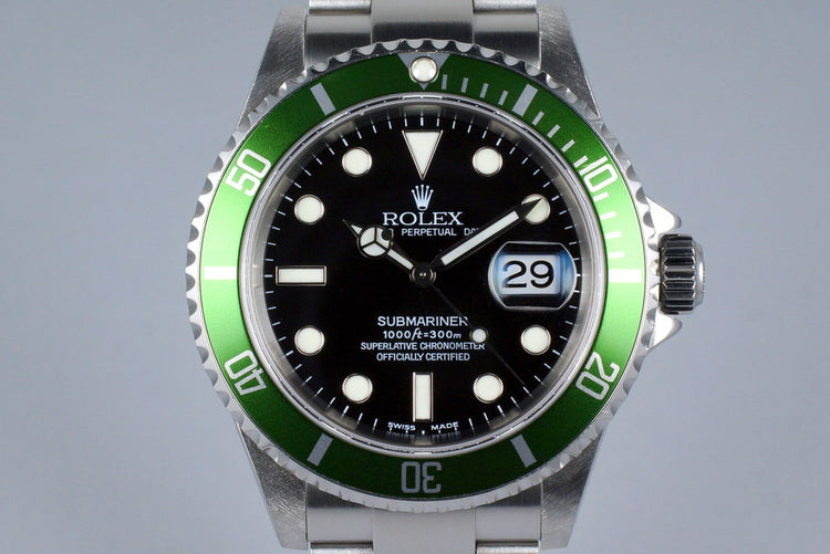 2004 Rolex Green Submariner 16610V Mark I Dial with Box and Service Papers