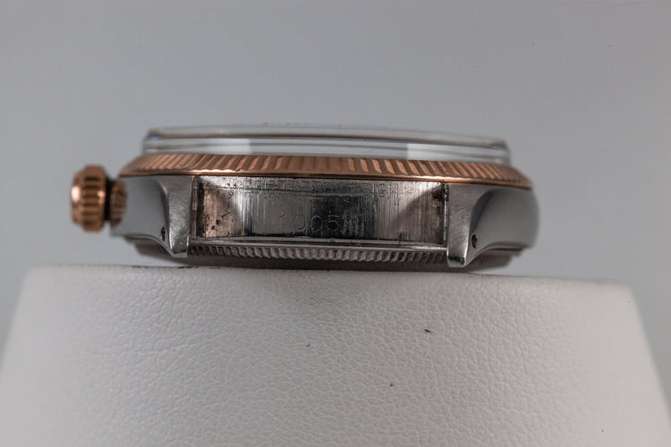 1964 Rolex Rose Gold and Stainless Steel Oyster Perpetual 1005 Black Gilt Dial