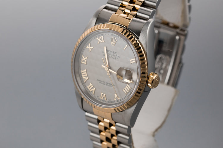 1995 Rolex Two Tone DateJust 16233 No Lume Pyramid Numeral Dial with Box and Papers