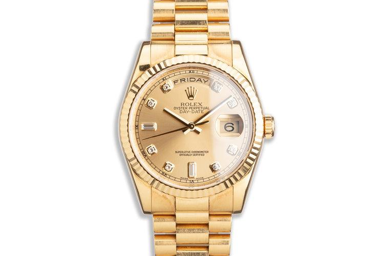 2008 Rolex 18K YG Day-Date 118238 Diamond Dial with Box and Card