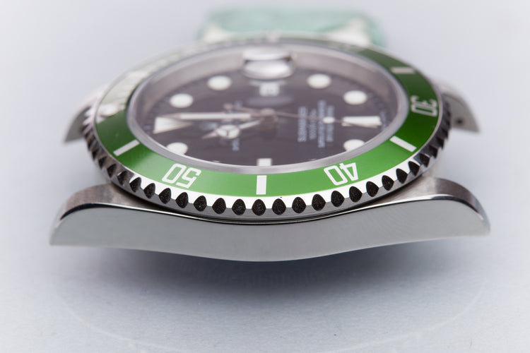 2006 Unpolished Rolex 16610LV Green Anniversary Submariner with Box, Hangtag, Card, & Booklets