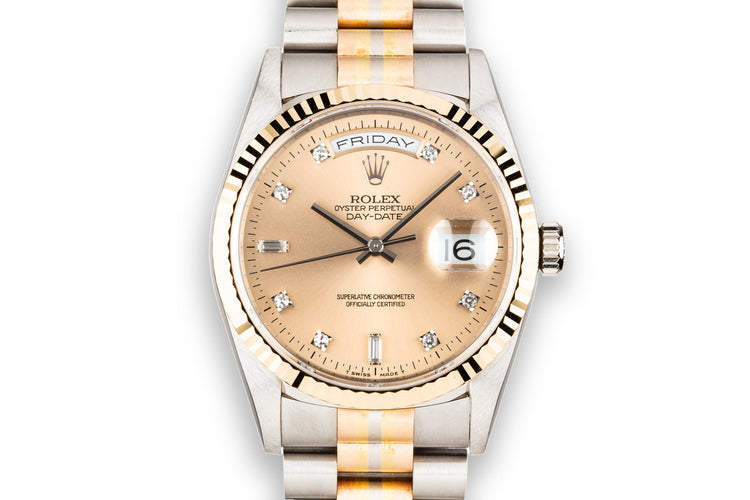 1995 Rolex Day-Date 18239 Tridor President with No Lume Salmon Diamond Dial