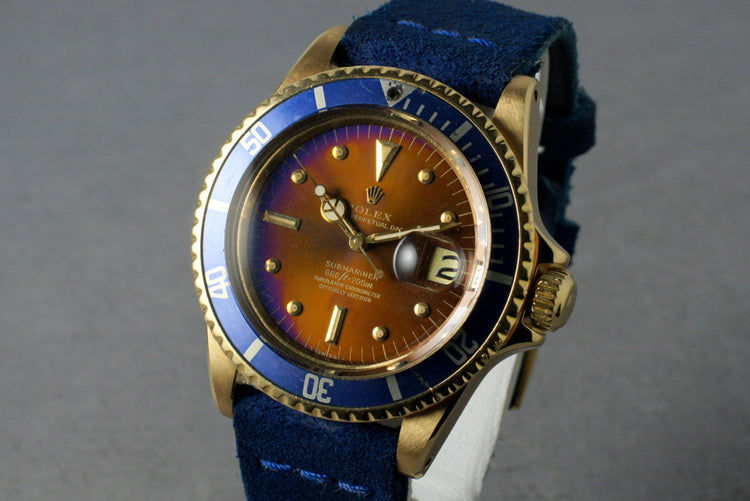 1975 Rolex 18K Yellow Gold Submariner 1680 with Tropical Blue Dial