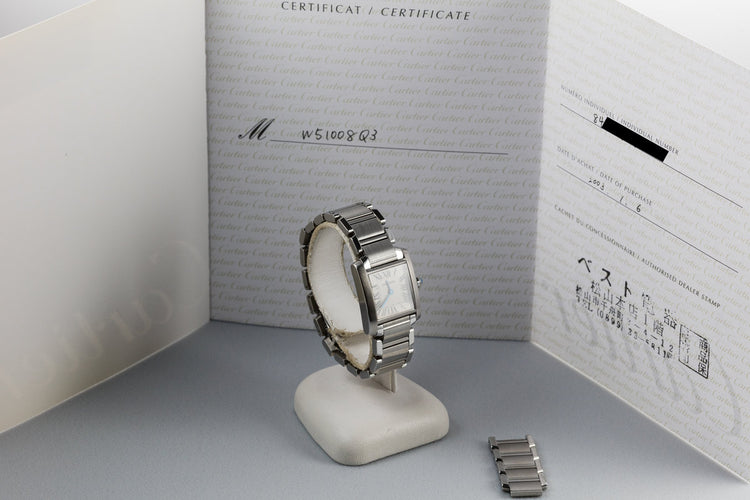 2003 Cartier Ladys Quartz Tank W51008Q3 with Papers