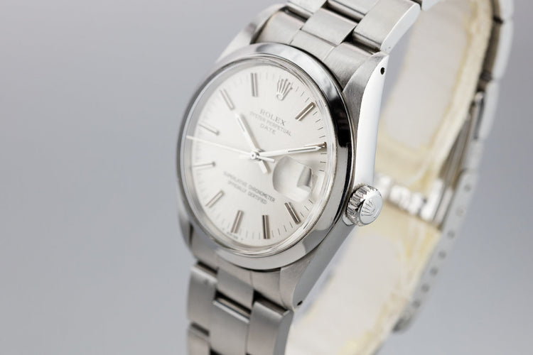 1972 Rolex Date 1500 with No Lume Silver Dial
