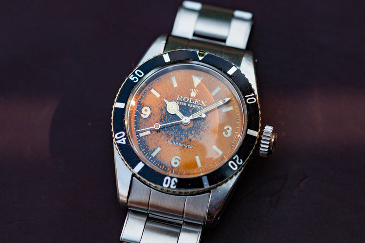 1954 Rolex Submariner Big Crown 6200 with Tropical Explorer 3, 6, 9 Dial and Big Logo Bracelet