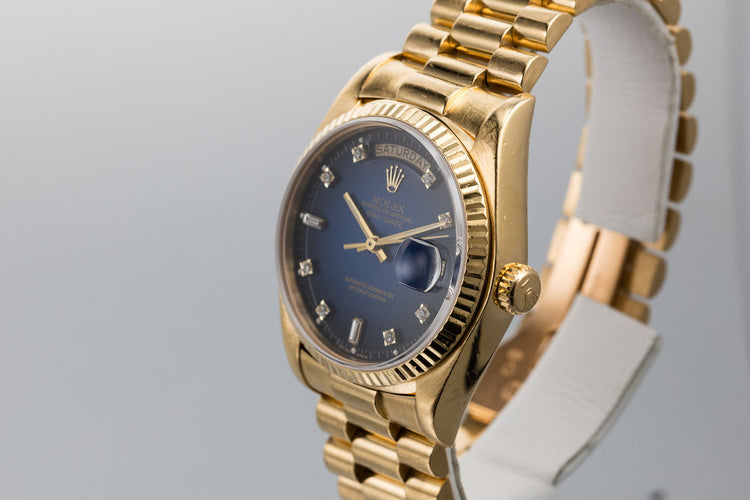 1980 Rolex Day-Date 18038 Factory Diamond Blue Vignette Dial
