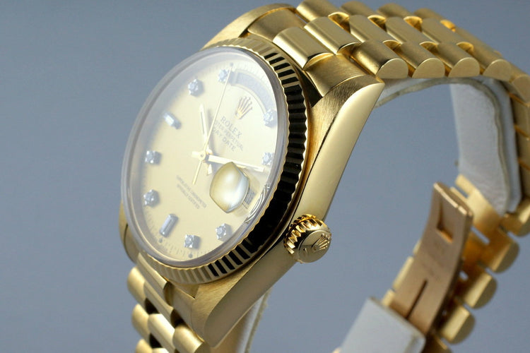 1984 Rolex YG Day-Date 18038 Factory Champagne Diamond Dial with Box and Papers