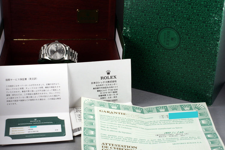 1995 Rolex Platinum Day-Date 18206 Diamond Dial with Box and Papers