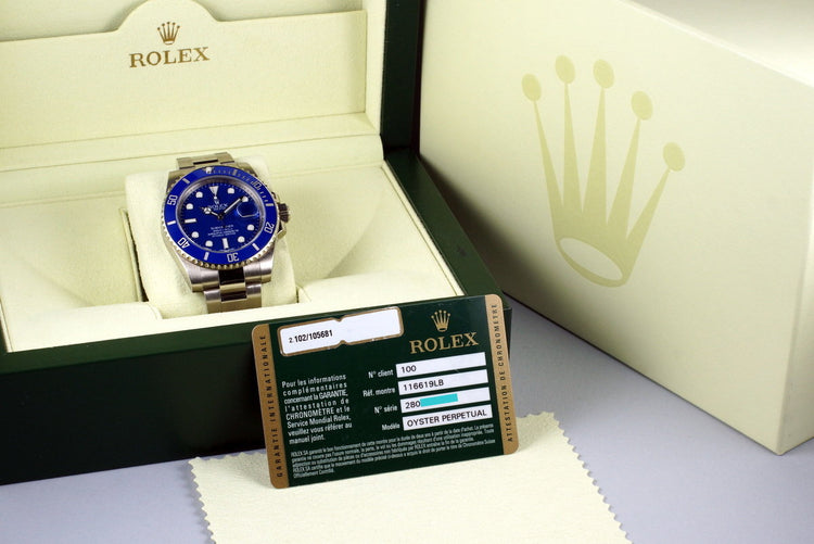 2012 Rolex WG Blue Submariner 116619 with Box and Papers
