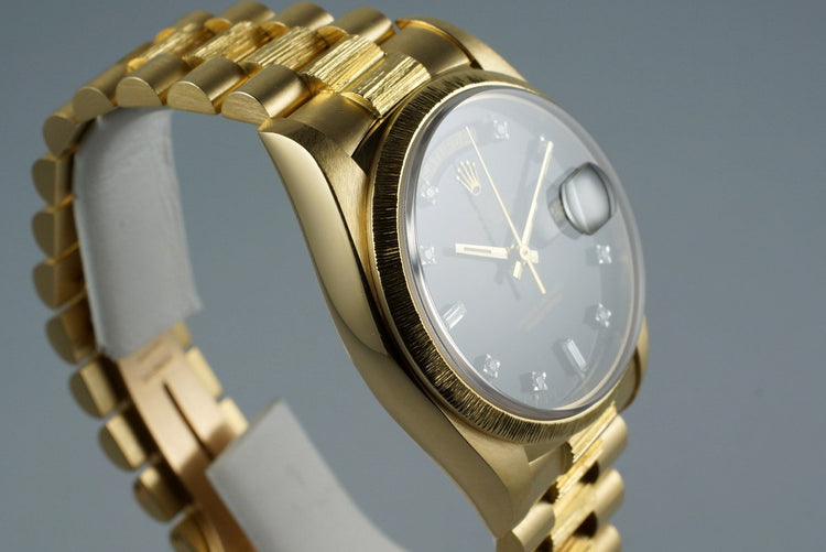 1979 Rolex YG Bark Day Date 18078 Factory Diamond Vignette Dial with Box and Papers