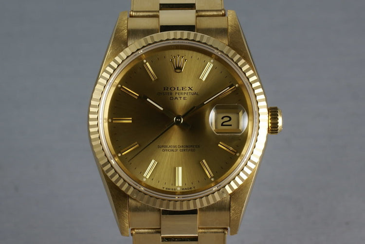Rolex 18K Date Ref: 15238 on gold rivet bracelet