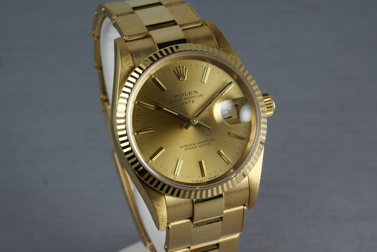 Rolex 18K Date Ref: 15238 on gold rivet bracelet