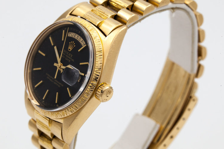 1969 Rolex YG Bark Day-Date 1807 Matte Black Dial