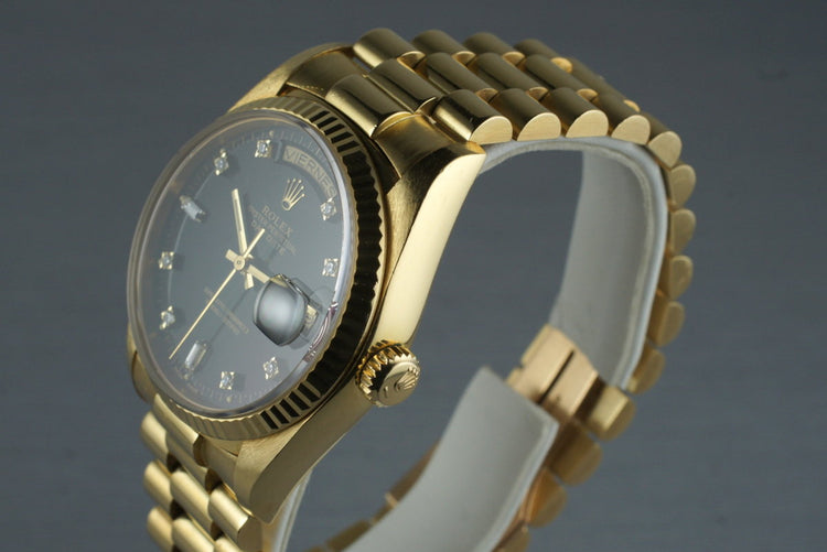 1985 Rolex President 18038 with Black Diamond Dial and Box & Papers