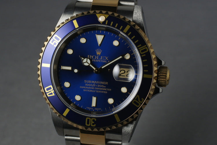2000 Two Tone Blue Submariner 16613 with Box and Papers