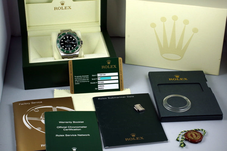 2010 Rolex Green Submariner 116610V with Box and Papers