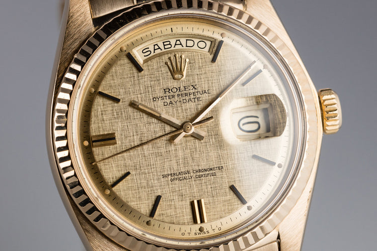 1972 18K YG Rolex Day-Date 1803 Linen Sigma Dial