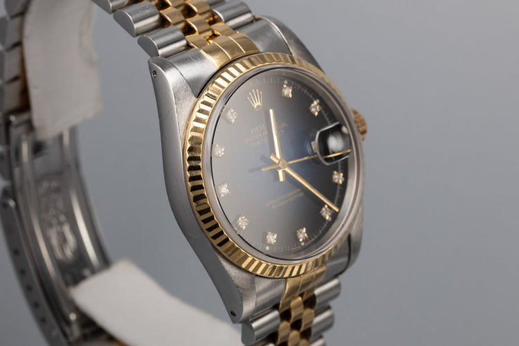 1990 Rolex Two Tone DateJust 16233 Blue Vingette Diamond Dial with Box and Papers