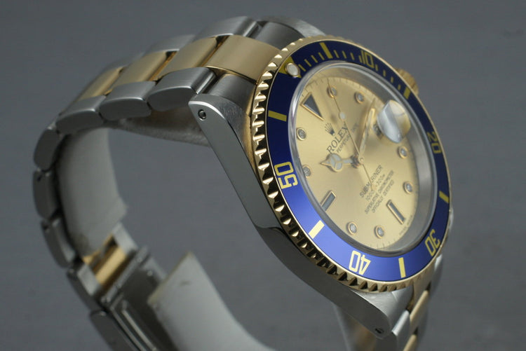 2002 Rolex 18K/SS Submariner 16613 Serti Dial with Service Papers