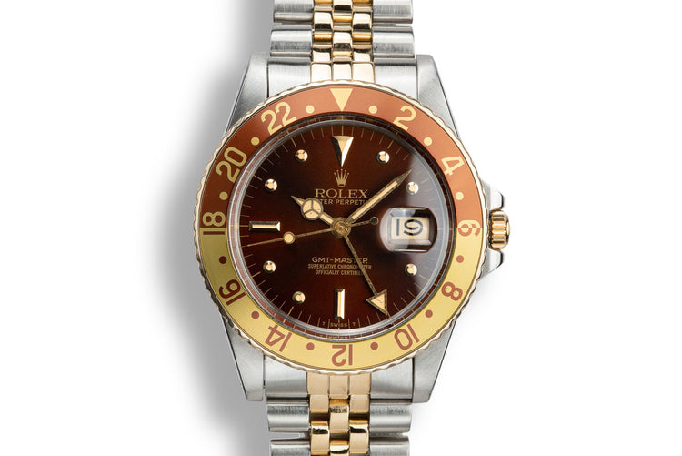 1982 Rolex Two-Tone GMT-Master 16753 Root Beer Nipple Dial with Box and Papers