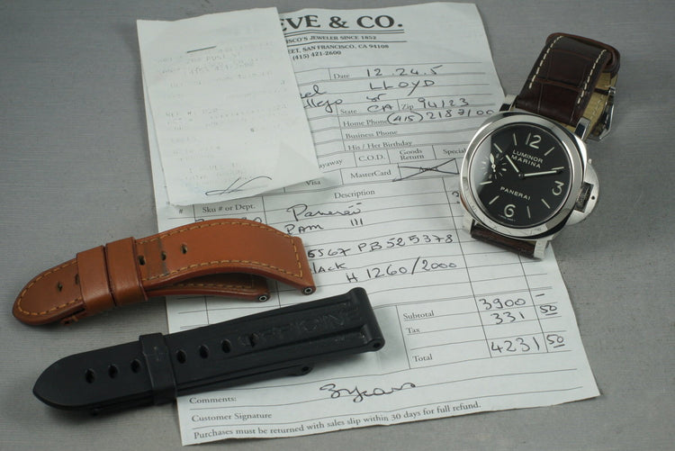 Panerai PAM 111 Marina with Original Receipt