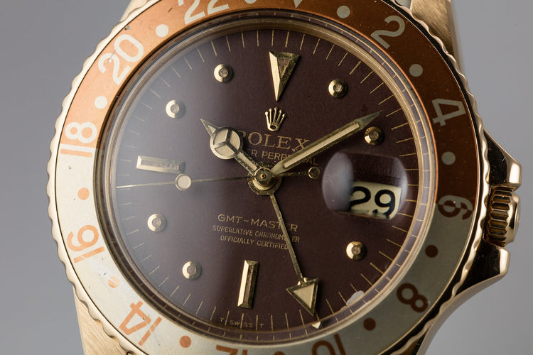 1969 Rolex 18K YG GMT-Master 1675 Matte Brown Nipple Dial