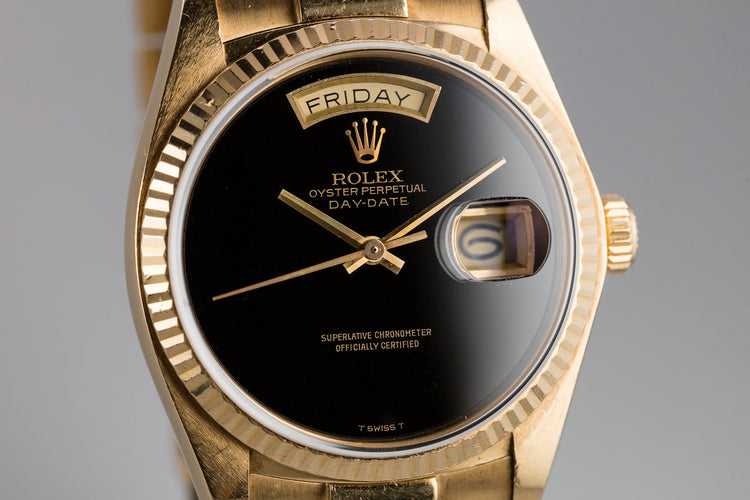 1979 Rolex 18K YG Day-Date 18038 Onyx Dial with Service Papers