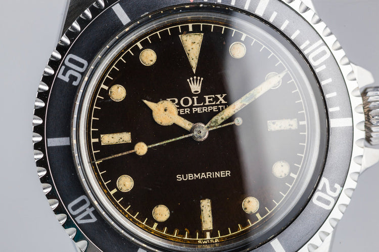 1959 Rolex Submariner 5512 with Tropical Gilt Chapter Ring Dial, Red Triangle Bezel, and Big Logo Stretch Bracelet