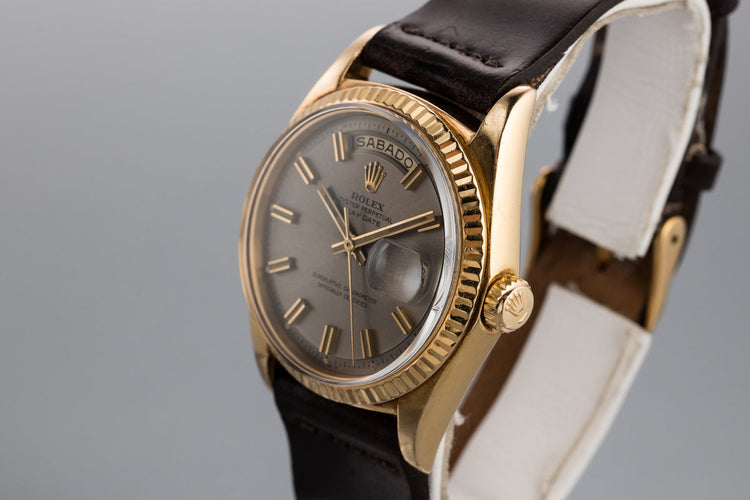 1968 Rolex 18K YG Day-Date 1803 Grey Dial with "Wide Boy" Markers