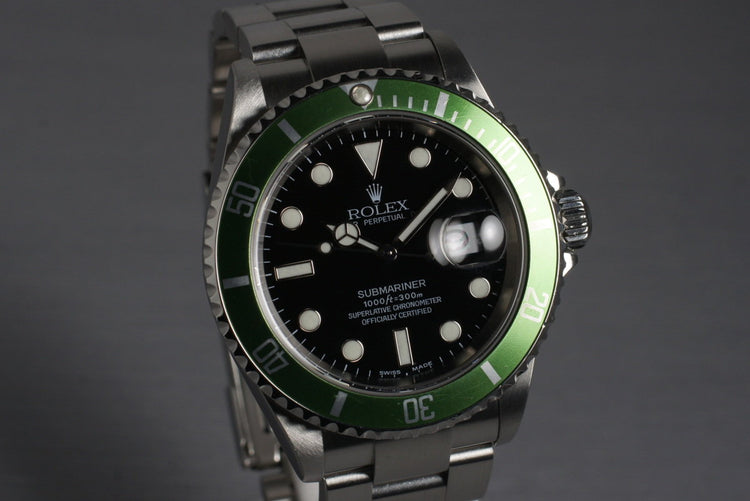 2005 Rolex Green Submariner 16610V with Box and Papers
