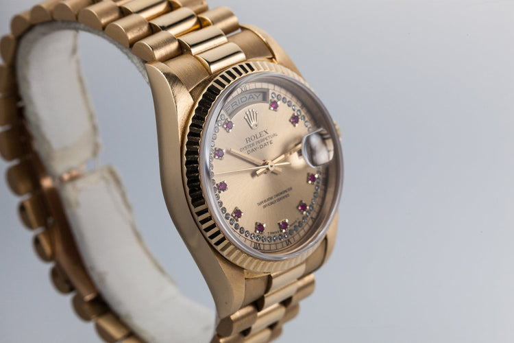 1995 Rolex Day-Date 18238 with Diamond String and Ruby Dial