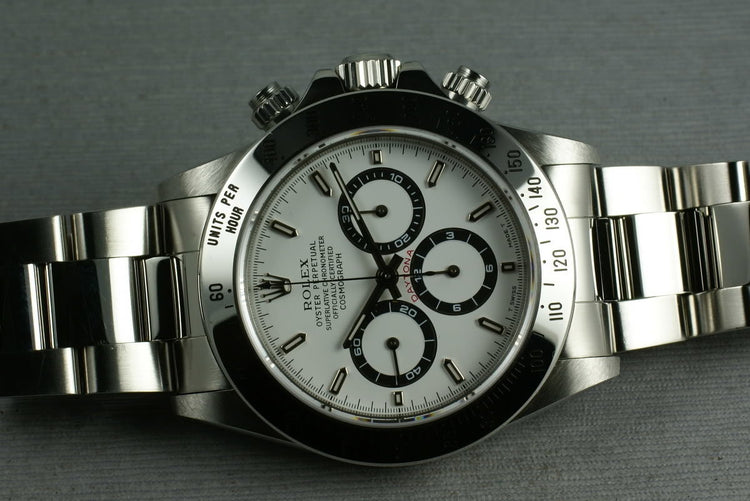 Rolex SS Zenith Daytona 16520 “white dial ” MINT and unpolished Box and papers
